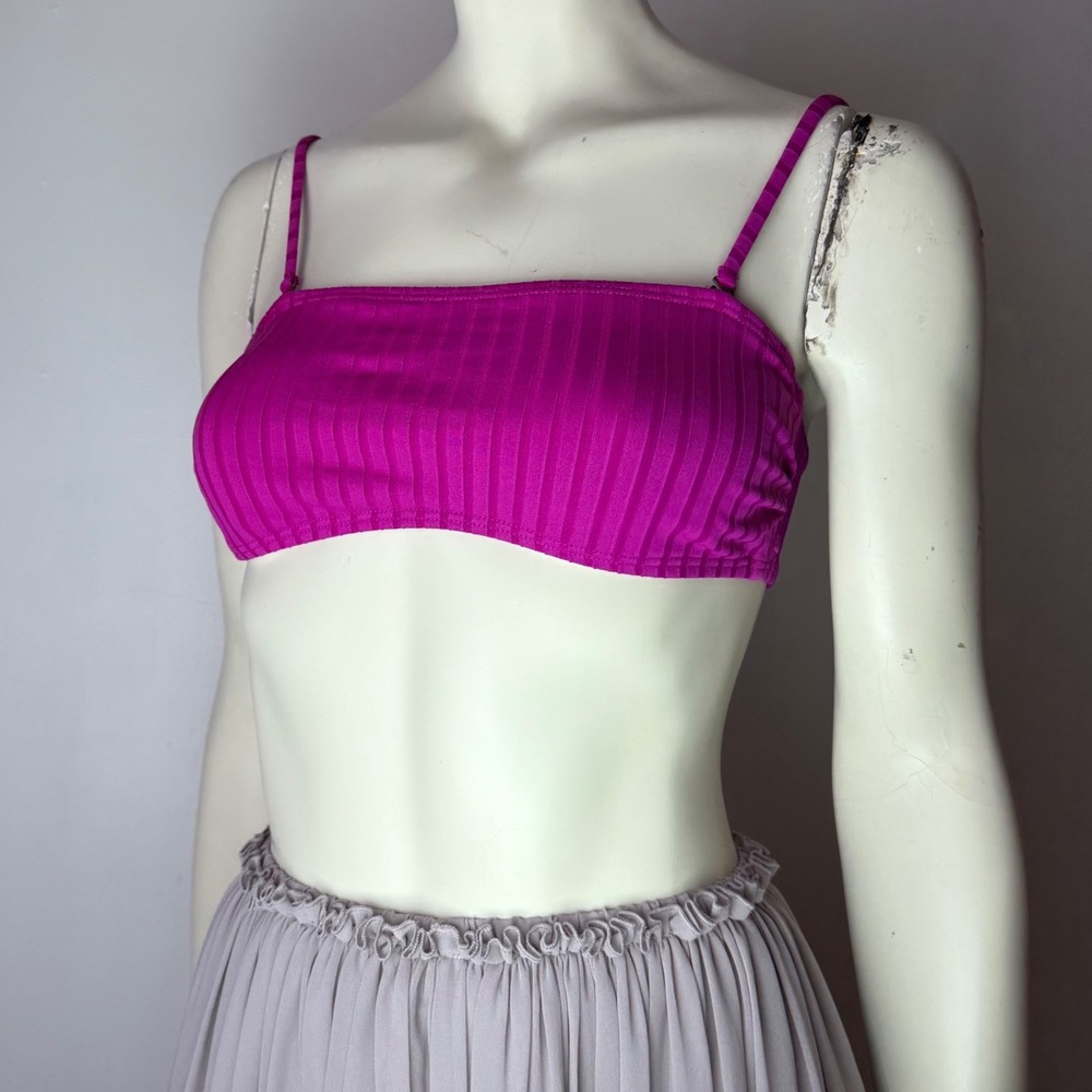 Rip Curl Bikini Top Ribbed Bandeau Strappy Back Magenta Pink Surf Boho Small S